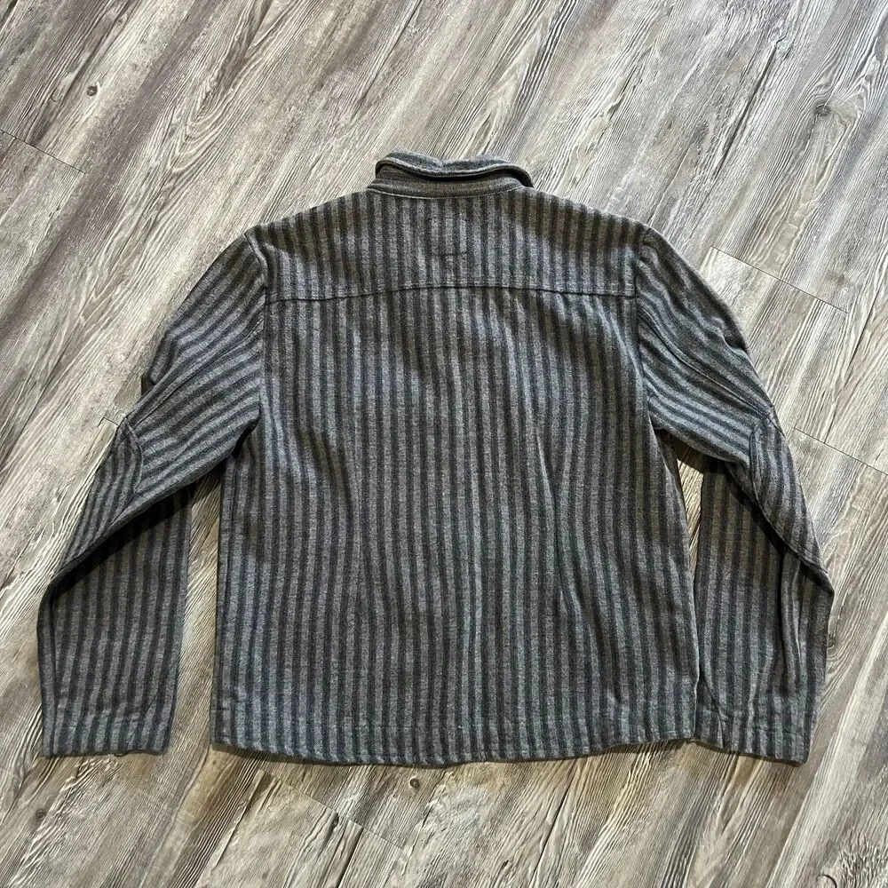 Billy Reid Wool Blend Overshirt Jacket Gray Stripe Size L Button Front Shacket - Picture 2 of 10